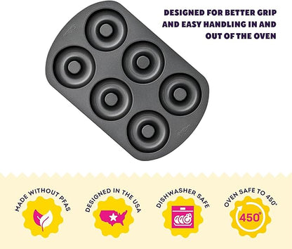Wilton Gold Non-Stick Donut Pan Set - Quality Baking Pan - Dishwasher Safe & Scratch Resistant - Made Without PFAS - 12.5 x 8 x 1 Inch, 2-Piece Set