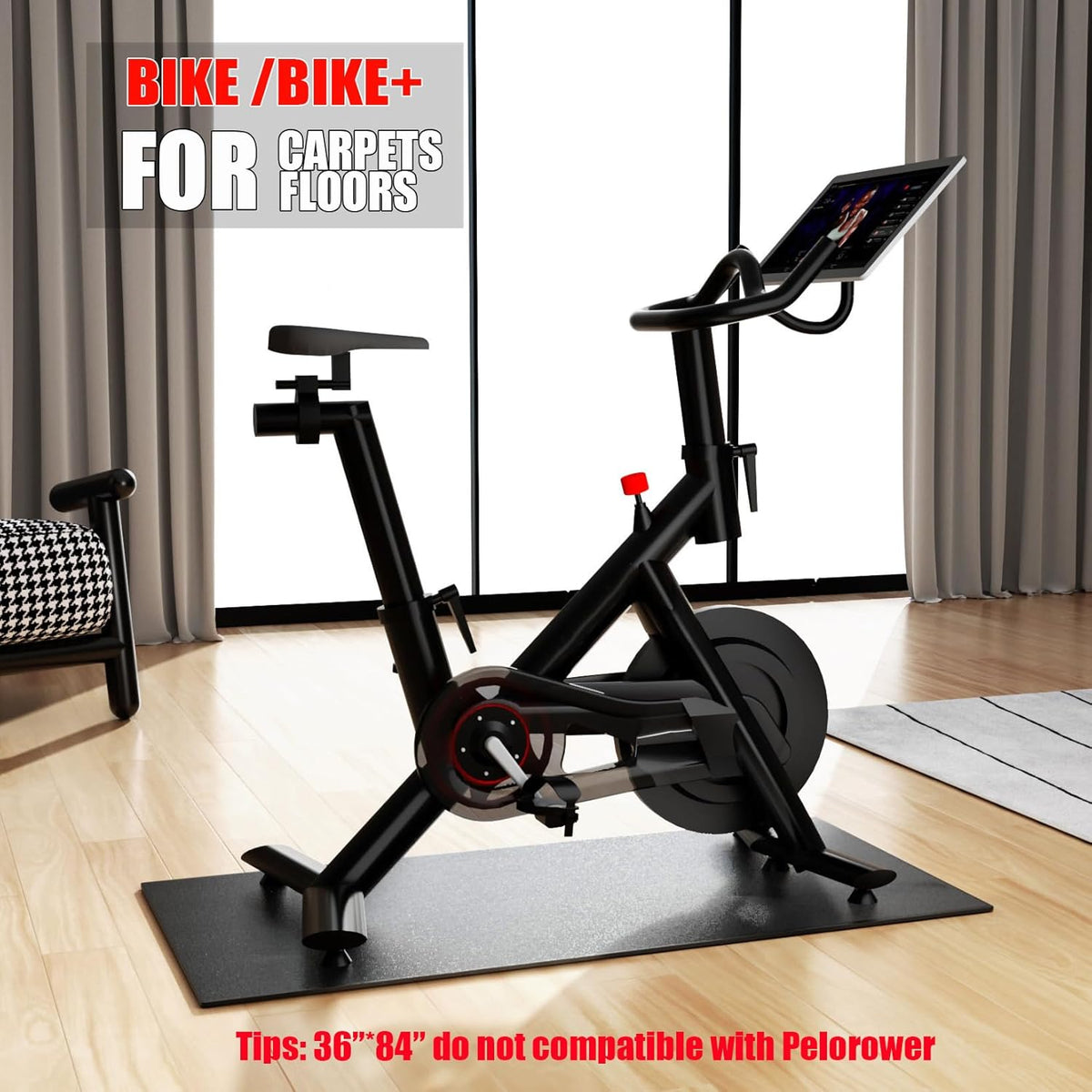 Bike Mat Compatible with Peloton Bike,Elliptical,Treadmill Mat, 6mm Thick, Under Exercise Bike Trainer Pad for Indoor Stationary Spin Bike Gym Equipment Hardwood Floor Carpet Protector