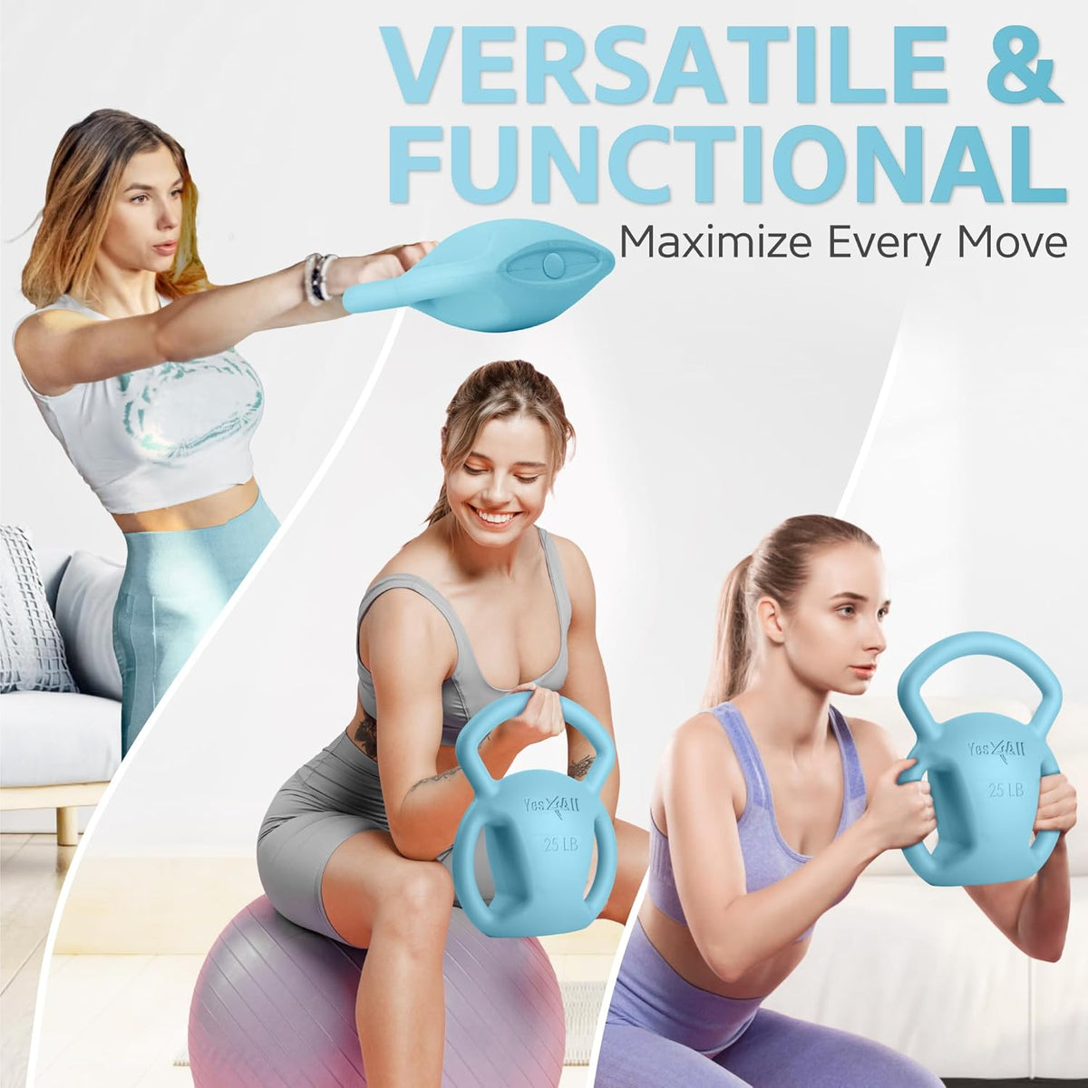 Yes4All Kettlebell 10&15lb Weight with Wide Multigrip Handle for Dumbbell Weights Exercises, Full Body Workout Equipment