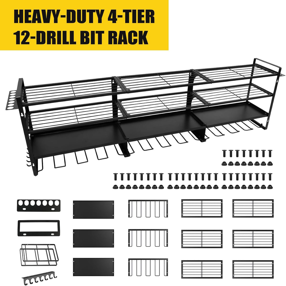 Wall Mount Power Tool Organizer, 4 Layer 12 Drill Hangers Storage Rack, Tool Organizers and Storage for Garage, Workshop, Pegboard, Shed - 50 inch