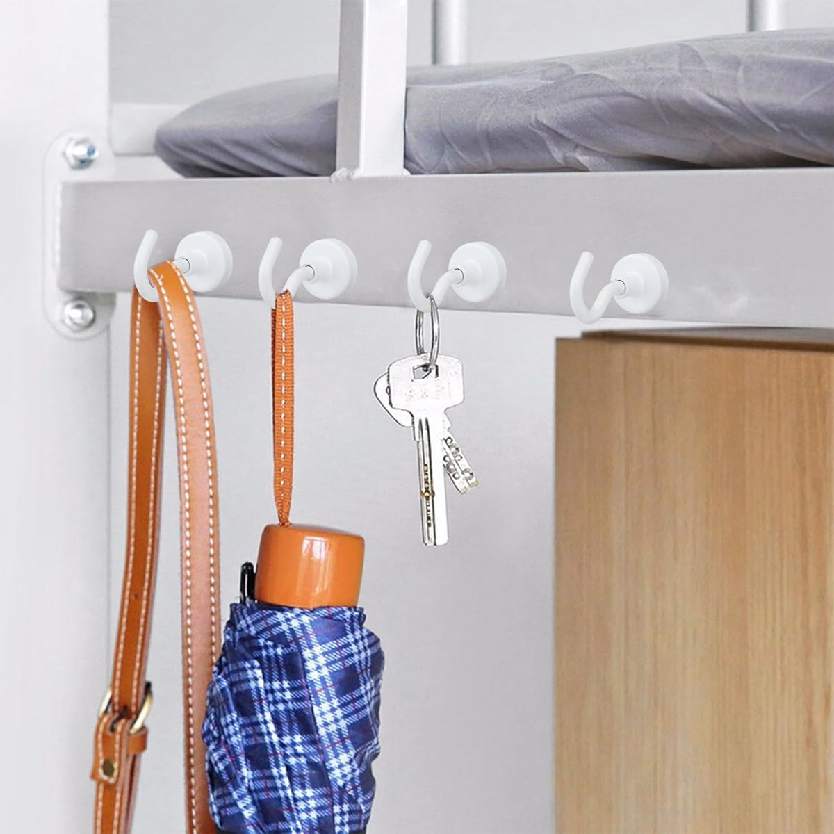 MIKEDE Magnetic Hooks Heavy Duty, 28LB+ Strong Magnetic Hooks for Cruise, Neodymium Earth Magnets with Hook for Hanging, Magnetic Metal Hanger for Fridge, Toolbox, Storage, (White, 4 Pack)