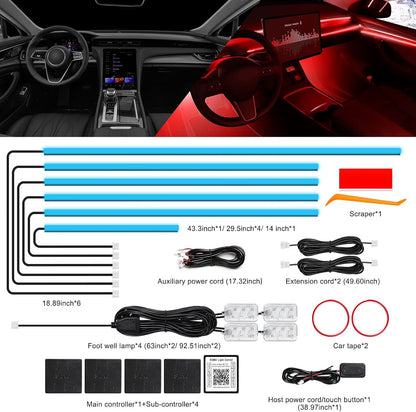 Acrylic Interior Car LED Strip Light with Wireless APP, RGB 10 in 1 with 175 inches 612 LEDs Fiber Optic Car Ambient Lighting Kits, Dynamic Music Sync Neon LED Strip Lights for Car