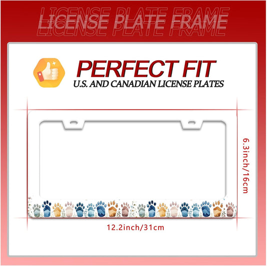 Bear Paw Print License Plate Frame Colorful Animal License Plate Frames Funny for Car Decorative Parts Stainless Stee License Plate for Standard Us Canada Funny License Plate Holder 12x6 Inch
