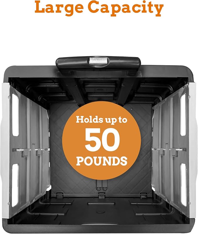 Inspired Living Ultra-Slim Rolling Collapsible Storage Pack-N-Roll Utility-carts, with Telescopic Handle, for Home, Garden, Shopping, Office, School use, Medium, Grey & Black