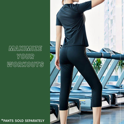 Nano Hertz Sauna Sweat Suit Weight Loss Shapewear Top Waist Trainer Workout Sweatsuit Exercise Short Sleeve Shirt Women Girl