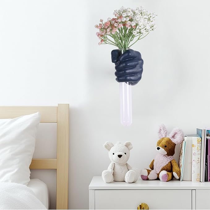 Blue Wall Sculpture,Wall Art Bedoroom,Hand Vase,Funky Flower Vase Decorations,Unique Wall Statue,Home Decor Art
