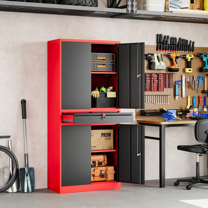 Yizosh Metal Garage Storage Cabinet with Locking Doors and Adjustable Shelves,- 71" Tool Storage Cabinet with 1 Drawer for Garage,Office,Warehouse