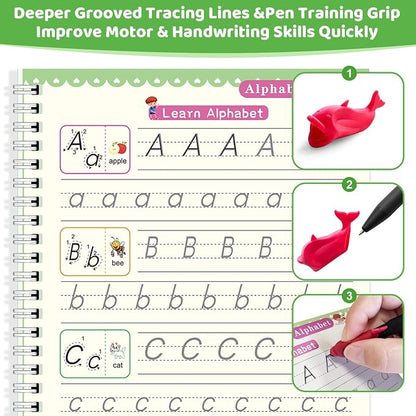 Magic Grooved Writing Practice Books for Kid, 8-in-1 Handwriting Kit