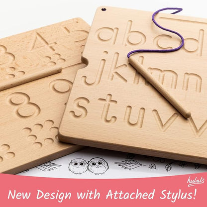 Hulats Learn to Write - Number & Letter Tracing Boards for Kids Ages 3-5 - Wooden Alphabet Learning Montessori 3 Year Old Writing Tools Beginners - Homeschool Preschool Classroom Must Haves
