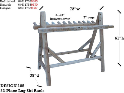 22-Place Freestanding Ski Log Racks, Pole Ski Holders, Garage Racks for Organization, Pole Stands, Snowboard Rack Garage, Snow Skis Sports Storage - Canyon Brown + 15" Anchor Kit