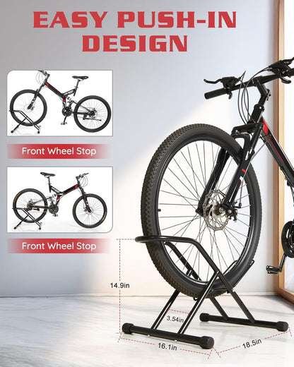 Upgraded 4" Wide Tire Floor Bike Stand Rack, Heavy Duty Garage Indoor Bike Storage, Fits 20"-27" Wheels, Kids Road Mountain Bikes, 66lbs Max Load, Anti-Slip Rubber Base