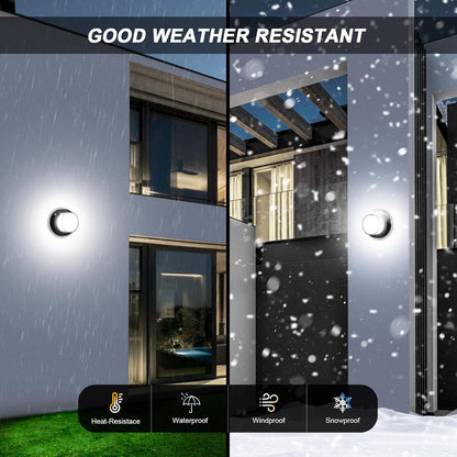 Outdoor LED Flood Lights, Waterproof Modern Exterior Wall Light, 12W Anti Rust Outside Porch Lighting with 6000K Daylight Small Circle Wall Mount Fixtures for House Backdoor Yard Entryway