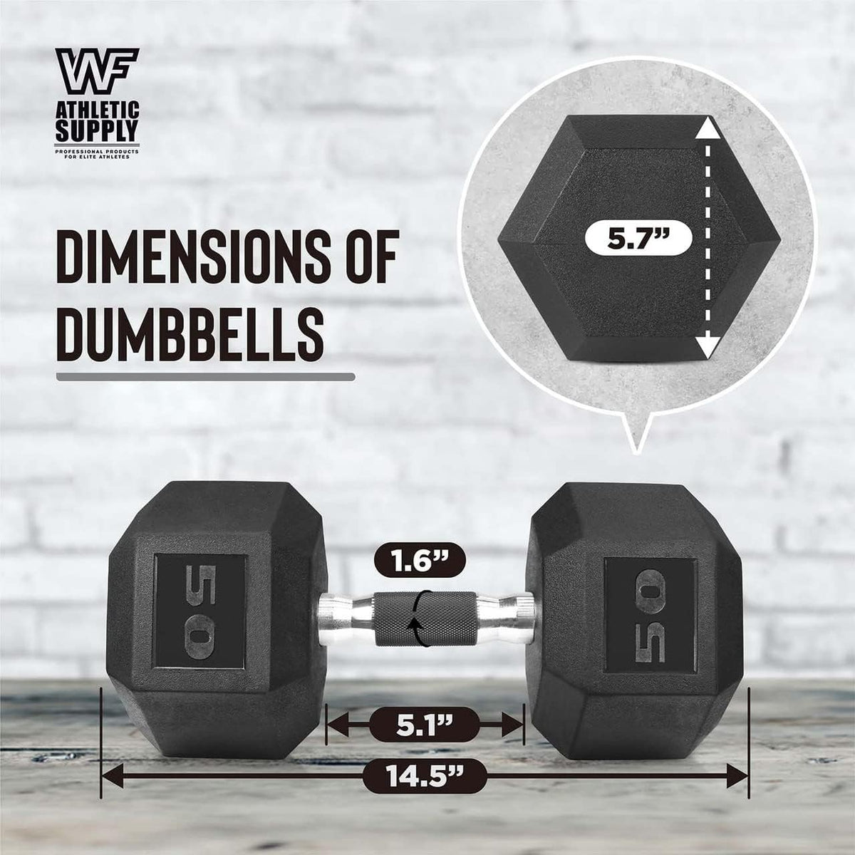 WF Athletic Supply Rubber Encased Hex Dumbbells with Rubber Grip Contoured Handle for Muscle Toning, Strength Building & Full Body Workout