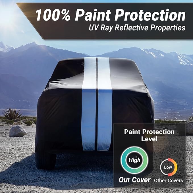 iCarCover Premium Heavy Duty Truck Car Cover - Waterproof All Weather Rain Snow UV Protection, Ram 1500, 2500, 3500, Mega cab 6'4" Standard Bed, Size T89 (See Size Chart), Stripe - Black/Gray