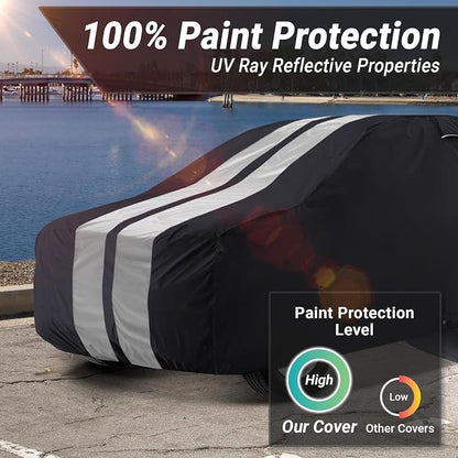 iCarCover Premium Heavy Duty SUV Car Cover - Waterproof All Weather Rain Snow UV Protection, CJ-5, Wrangler, FJ40, Tracker 2-Door, Sidekick 2-Door, Size S56 (See Size Chart), Stripe - Black/Gray