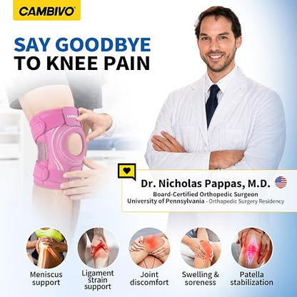 CAMBIVO Knee Brace with Stabilizers, Gel Pad & Open Patella for Men & Women | Open Patella Stabilizer for Arthritis, Meniscus & ACL MCL Relief. Adjustable Compression for Running & Sports Recovery