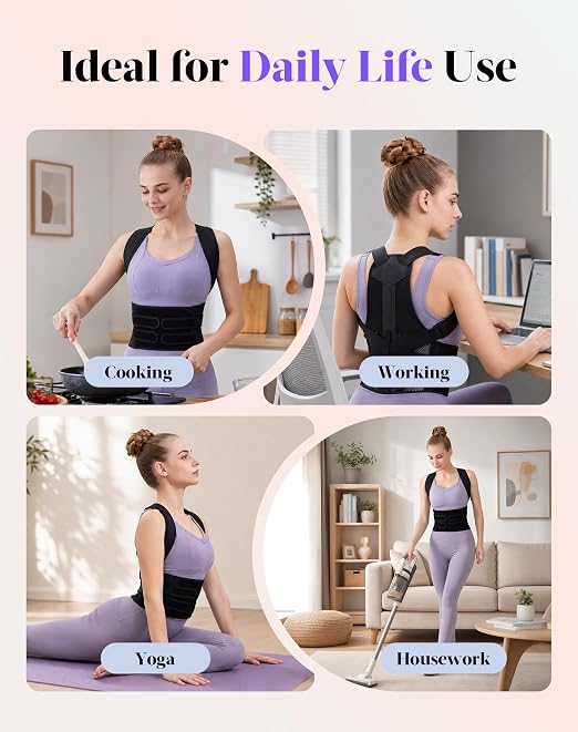 Posture Corrector for Women and Men, Full Back Support Brace, Adjustable Shoulder Straightener, Improving Posture, Relief Upper and Lower Back, Neck Pain, Full Black, Small