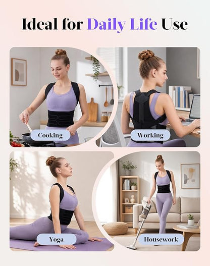 Posture Corrector for Women and Men, Full Back Support Brace, Adjustable Shoulder Straightener, Improving Posture, Relief Upper and Lower Back, Neck Pain, Full Black, Small
