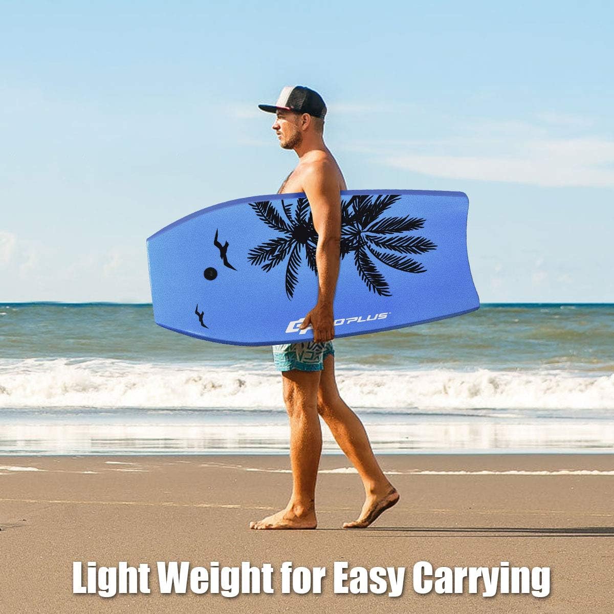 Goplus 41''/37''/33'' Lightweight Body Board for Beach, Surf Board with EPS Core, XPE Deck, HDPE Slick Bottom, Wrist Leash, Bodyboard for Kids Adults Surfing