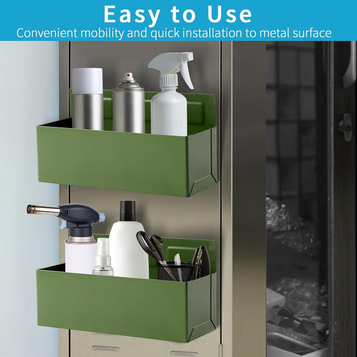 Magnetic Aerosol Spray Can Holder, Magnet Toolbox Bottle Holder, Tool Box Storage Rack for Garage and Home, Craft Workspace, Mechanic Paint Bottle Can Organizer, Green, 3"x8.3"