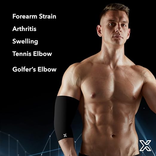 Full Elbow Brace for Tendonitis and Tennis Elbow - Golfers Elbow Brace - Forearm Strain Support - Elbow Compression Sleeve for Men and Women - (Black, Large)