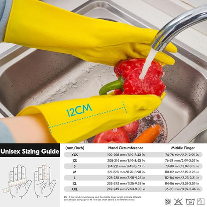 Vgo... 3-Pairs Reusable Household Gloves, Rubber Dishwashing gloves, Extra Thickness, Long Sleeves, Kitchen Cleaning, Working, Painting, Gardening, Pet Care (Size S, Yellow, HH4601)