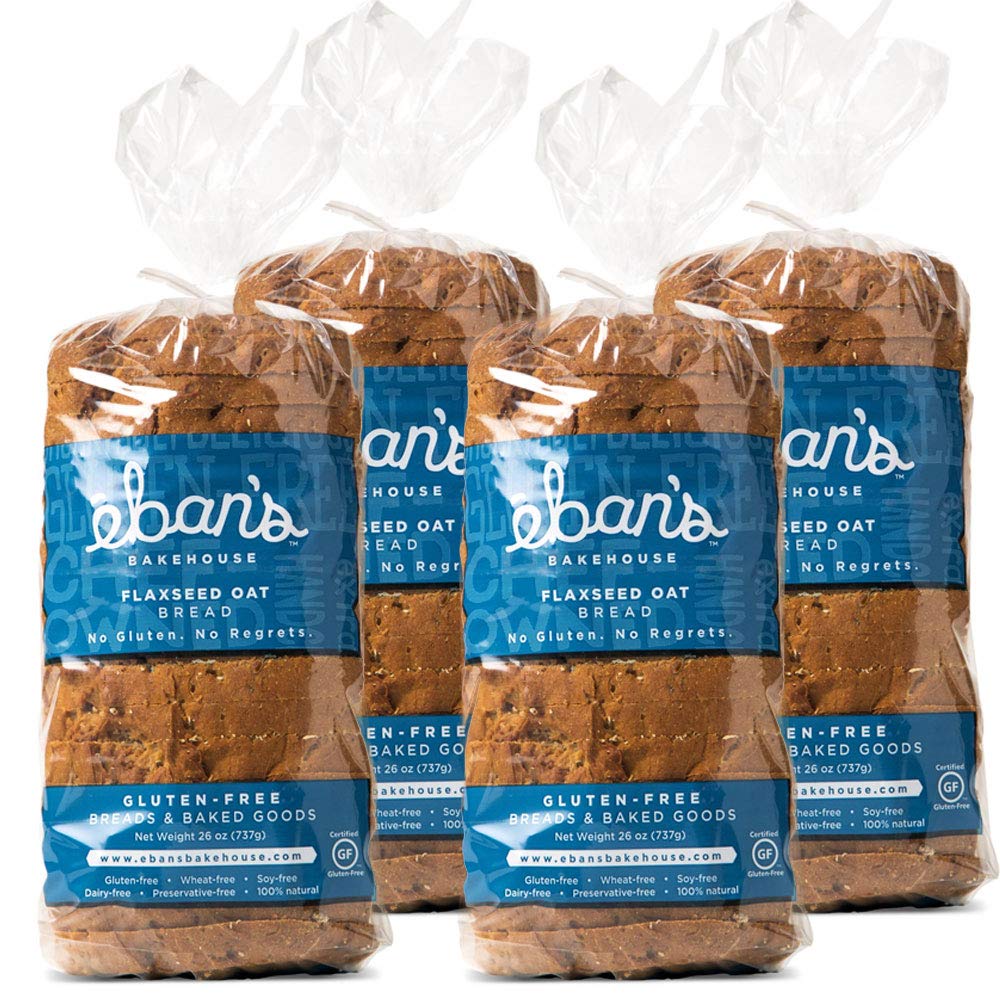 Eban’s Bakehouse Fresh Baked Gluten-Free Flaxseed Oat Bread - 4 Loaves - 100% Natural - Soy, Wheat and Dairy Free, Preservative Free, Non-GMO (26oz, 737g Each)