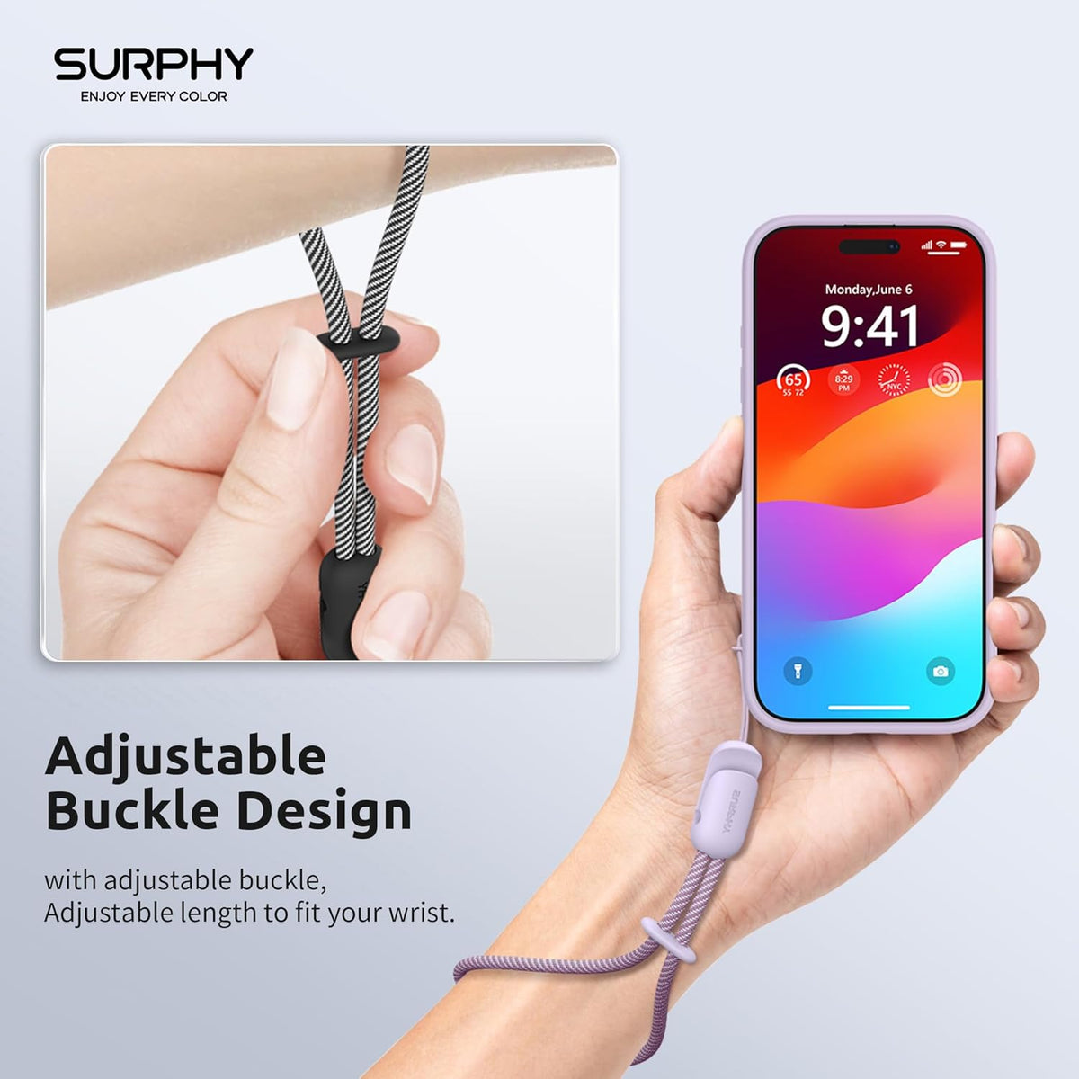 SURPHY 2 Pack Phone Lanyard for Cellphone Case, Phone Wrist Strap for Case, Cellphone Strap with 2-Color Braided, Charm Wrist Lanyard for Women, Cellphone Wrist Lanyard for Women, Black & Lilac