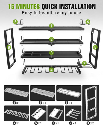 MAXIFFE 4 Layer Power Tool Organizer Wall Mount, Heavy Duty Metal Cordless Tool Organizers and Storage Rack Holder with 9 Drill Holders for Garage Storage Organization, Gifts for Men, Black, 26 inch
