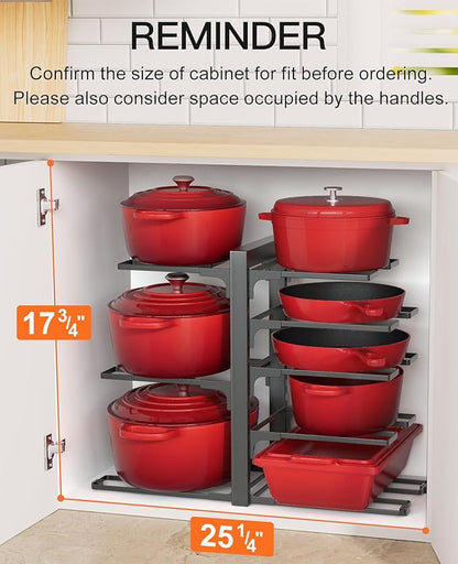 ORDORA Pots and Pans Organizer Rack for Cabinet, 15.83" Height 8-Tier Heavy Duty 120LBS Pot Pan Organizer under Cabinet Adjustable for Dutch Oven, Cast-iron Pan, Heavy Skillets Griddles, Shallow Pot