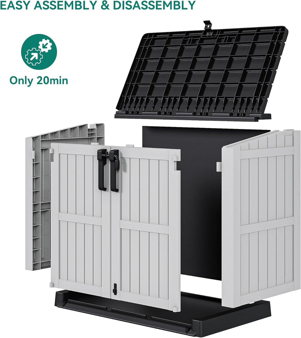 YITAHOME 36 cu ft Resin Outdoor Storage Shed, Weather-Resistant Horizontal Tool Shed, Waterproof Outdoor Storage with Lockable Doors & Air Vent for Trash Cans, Garden Tools (Light Gray)