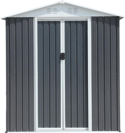 6x4 FT Outdoor Storage Shed, Metal Garden Shed with Lockable Sliding Doors, Outside Tool Shed with Sloped Roof & 4 Air Vents, Waterproof Storage Building for Backyard, Patio, Lawn, Gray