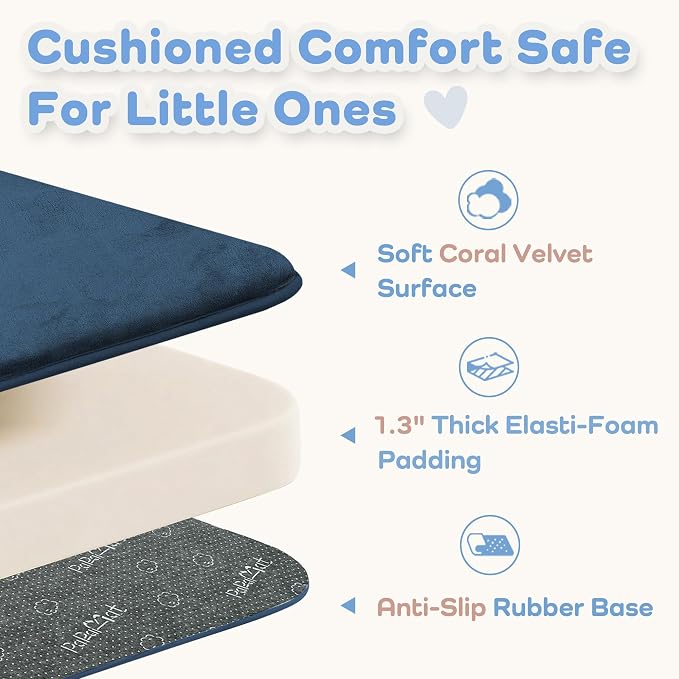 1.3" Thick Baby Floor Play Mat 59x79, Basic Padded Foam Mat for Tummy Time Crawling, Non Slip Cushioned for Babies Toddlers Infants Kids (Blue)