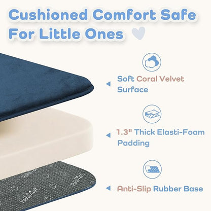 1.3" Thick Baby Floor Play Mat 59x79, Basic Padded Foam Mat for Tummy Time Crawling, Non Slip Cushioned for Babies Toddlers Infants Kids (Blue)