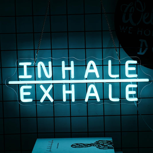 "Inhale Exhale" Neon Sign Yoga Neon Signs Letter Led Neon Sign Blue LED Neon Lights for Yoga Room Pilates Studio Bedroom Gym Decoration
