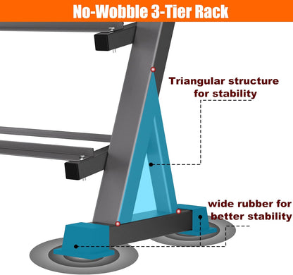 3 Tier Dumbbell Rack, 1200LBS Capacity Weight Rack for Home Gym Dumbbells & Kettlebell, Heavy-Duty Multilevel Free Weight Holder Storage Organizer, Dumbell Rack Stand Only