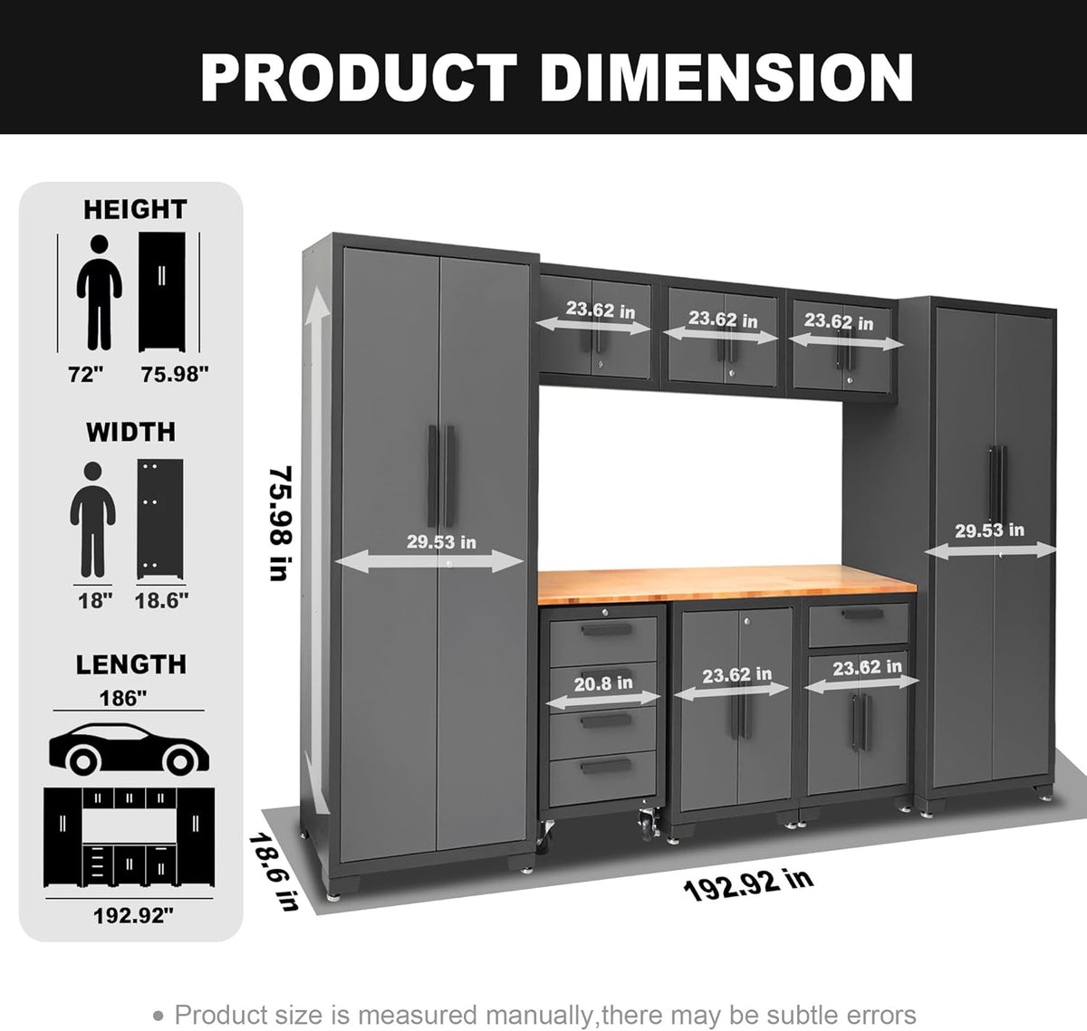Torin Garage Cabinets Storage System, 9 Piece Included Steel Drawers Rolling Chest,Locked Storage Cabinet, Perfect for Organizing Garage and Tools, Black/Grey