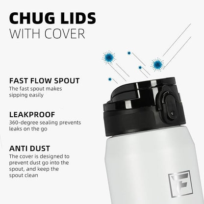 Fanhaw 24 oz Insulated Stainless Steel Water Bottle with Anti-Dust Chug Lid, Leakproof Vacuum Metal Everyday Use Bottle for Kids, Teens & Adults, Back to School Essentials (White)