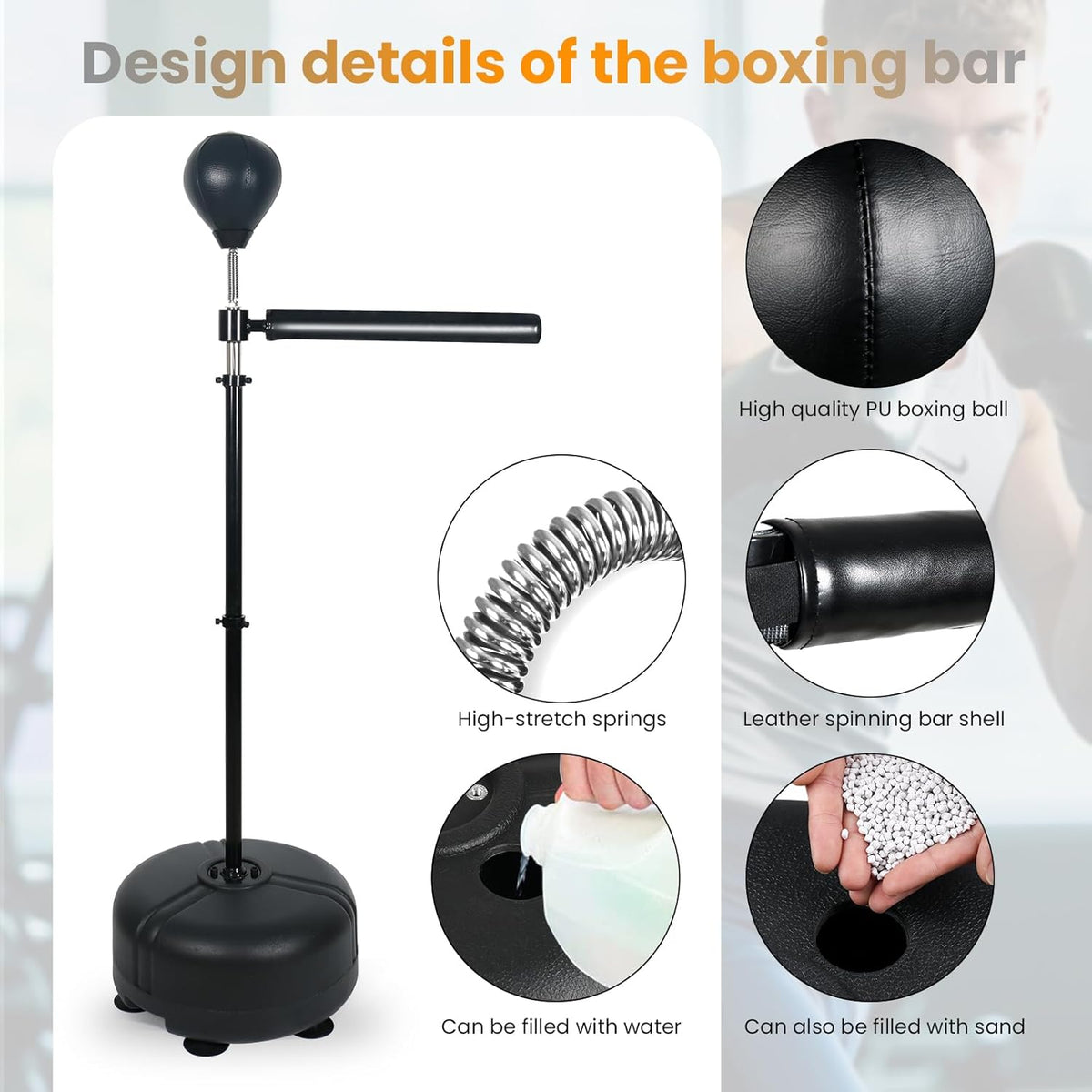 INNOLIFE Boxing Bar Height Adjustable Spinning Bar with Punching Bag Boxing Speed Trainer for Home Gym