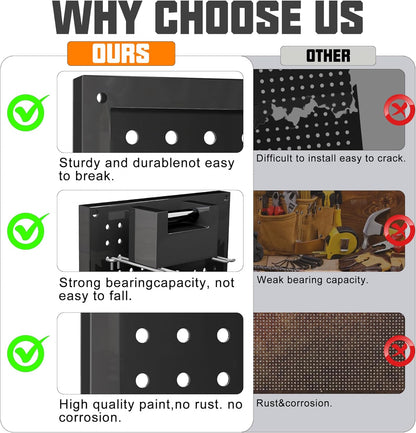 Metal Pegboard Storage System, Garage Wall Organizer, Tool Storage Panels for Workbench (Black, 31.5"x15.75"-4PCS)