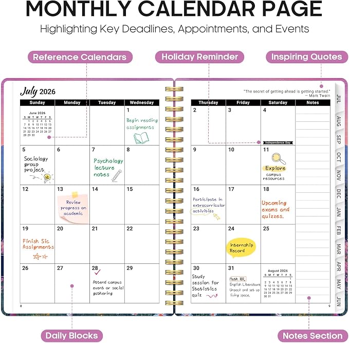 Planner 2026-2027, Monthly & Weekly Jul 2026-Jun 2027 Planner Calendar