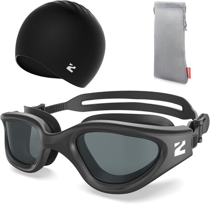 ZIONOR G1 Lite Swim Goggles with Swim Cap Comfortable Anti-fog Swimming Goggles Cap Set for Adult Men Women