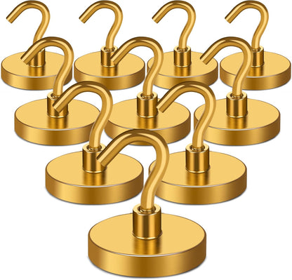 MIKEDE Magnetic Hooks,150LB Heavy Duty Magnets with Hook, Super Strong Magnets Neodymium Extra Strength Hooks for Hanging, Magnetic Hanger for Cruise(Yellow, 10 Pack)