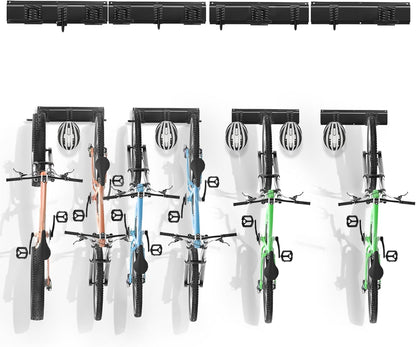 VEVOR Bike Storage Rack, 6 Bike Racks and 5 Helmets Hooks, Wall Mount Bike Storage Hanger, Home & Garage Organizer, Customizable for Various Bike Sizes, Adjustable Holder, Holds Up to 300 lbs, 64-inch