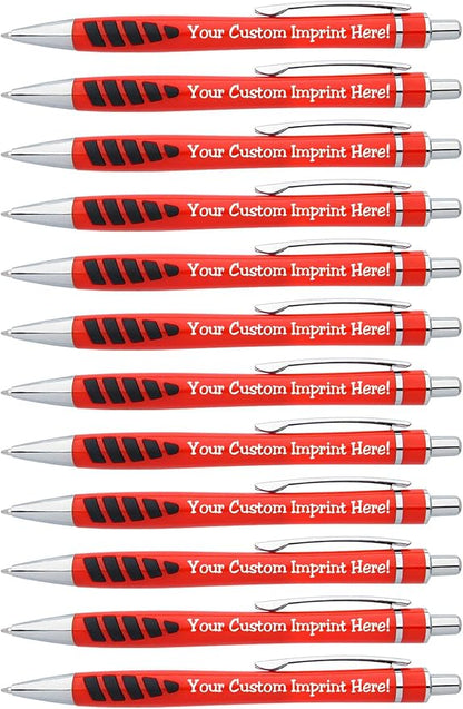 ExpressDesigns™ - Your Name or Imprint on our Custom Printed Addison Ballpoint Pen - Rubber Grip For Writing Comfort And Control, black ink, medium point - 12 Pack (Red)