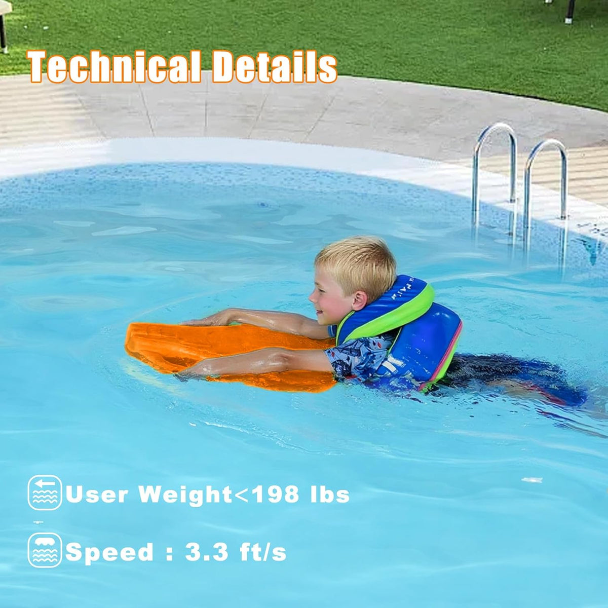 Electric Swimming Kickboard for Kids,Motorized Swim Board with Water Gun, Motorized Swim Training for Children Adults, 60N Thrust, 198 lbs Buoyancy, 25V Rechargeable Battery