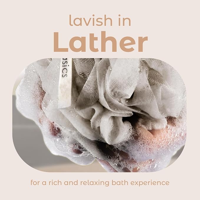 MainBasics Bath Shower Loofah Sponge Pouf Body Scrubber Exfoliator Body Wash Sponge (Set of 3, Totally Taupe)
