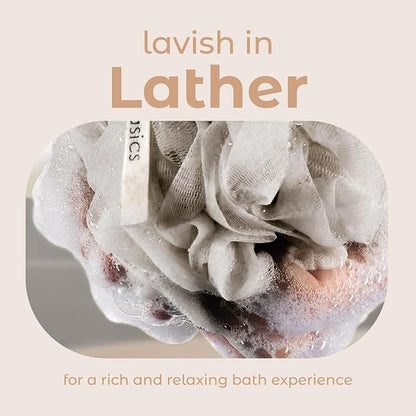 MainBasics Bath Shower Loofah Sponge Pouf Body Scrubber Exfoliator Body Wash Sponge (Set of 3, Totally Taupe)