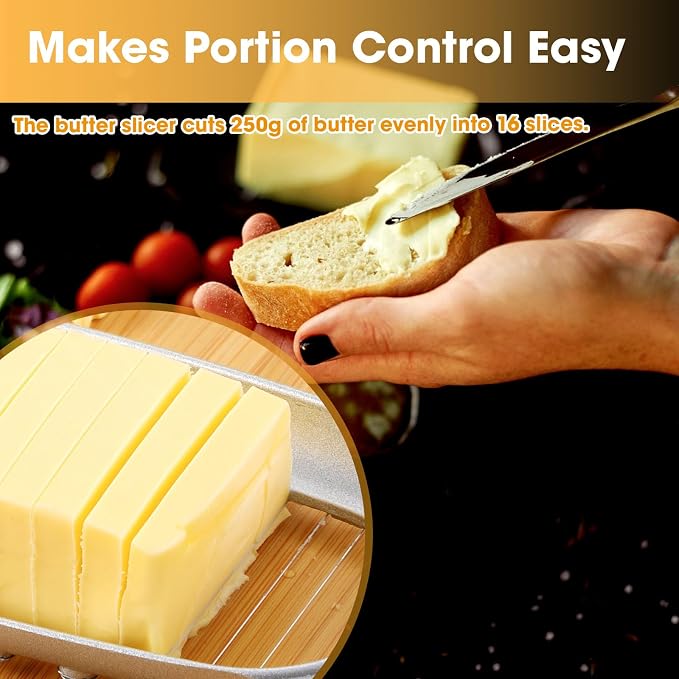 Stainless Steel Butter Slicer Cutter with Ergonomic Handle, Metal Butter Stick Slicer for Single Stick Butter, Wire Cutter for Even Slices, Also Cuts Soft Cheese and Eggs