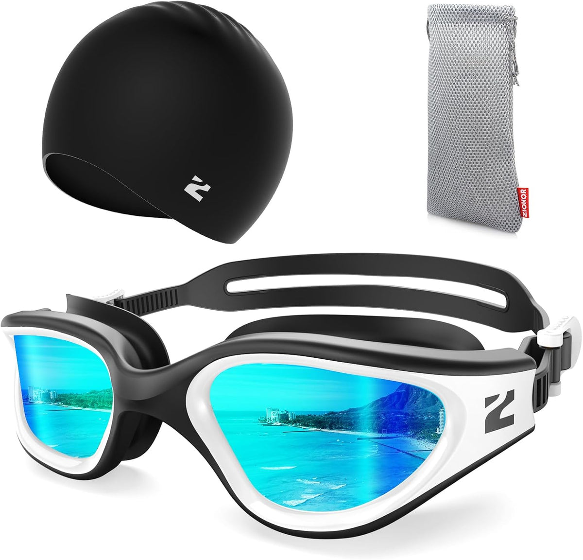ZIONOR G1 Lite Swim Goggles with Swim Cap Comfortable Anti-fog Swimming Goggles Cap Set for Adult Men Women
